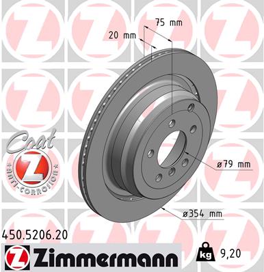 Диск гальмівний LAND ROVER RANGE ROVER III (L322) 4.2 2002.03-2012.12 ZIMMERMANN (450.5206.20) Zimmermann фото 2