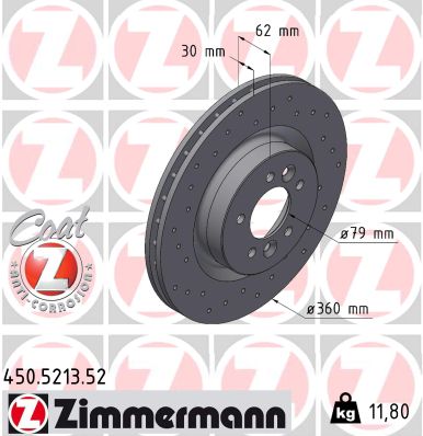 Диск тормозной SPORT Z LAND ROVER RANGE ROVER SPORT II (L494) 3.0 2013.04- ZIMMERMANN (450.5213.52) Zimmermann фото 2