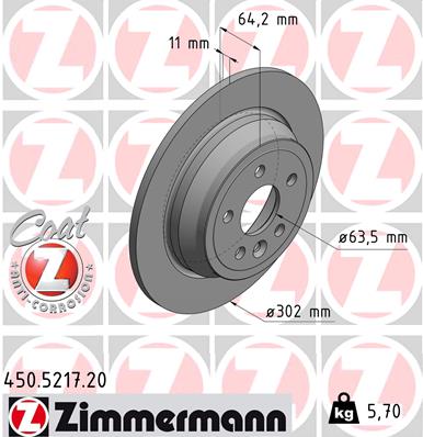 Диск гальмівний LAND ROVER FREELANDER 2 (L359) 2.2 2006.10-2015.12 ZIMMERMANN (450.5217.20) Zimmermann фото 2