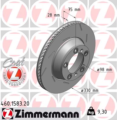 Диск гальмівний ПРАВИЙ PORSCHE PAoneRA (970) 3.6 2009.03-2017.12 ZIMMERMANN (460.1583.20) Zimmermann фото 2