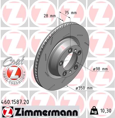 Диск гальмівний ПРАВИЙ PORSCHE PAoneRA TURBO 10-17 ZIMMERMANN (460.1587.20) Zimmermann фото 2