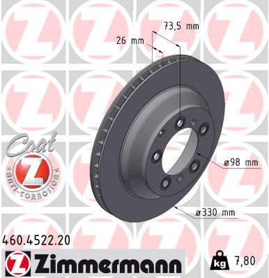 Диск гальмівний PORSCHE CAYENNE (9YA) 3.0 2017.05- ZIMMERMANN (460.4522.20) Zimmermann фото 2