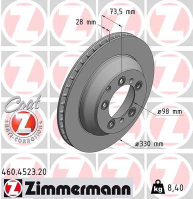 Диск гальмівний PORSCHE CAYENNE (9YA) 3.0 2017.05- ZIMMERMANN (460.4523.20) Zimmermann фото 2