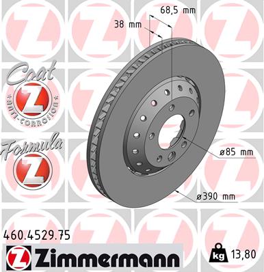 Диск тормозной ПРАВЫЙ FORMULA Z PORSCHE CAYENNE (92A) 3.6 2010.05- ZIMMERMANN (460.4529.75) Zimmermann фото 2