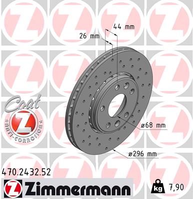 Диск гальмівний SPORT Z RENAULT SCENIC III (JZ0/1_) 1.5 2008.12- ZIMMERMANN (470.2432.52) Zimmermann фото 2