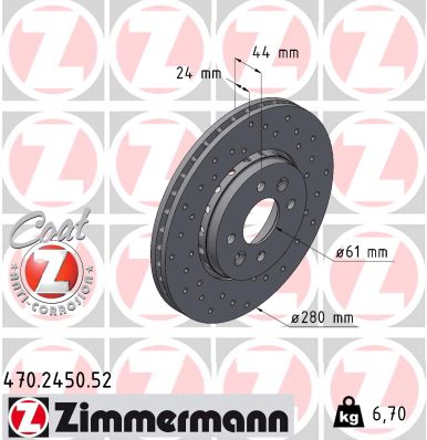 Диск гальмівний SPORT Z RENAULT CAPTUR I (J5_, H5_) 1.5 2013.06- ZIMMERMANN (470.2450.52) Zimmermann фото 2