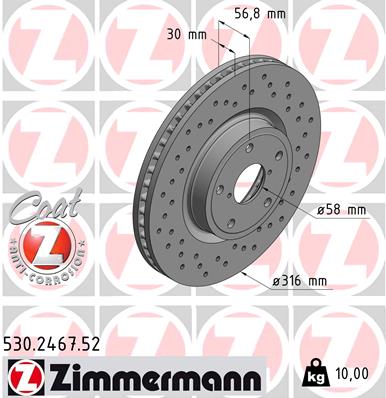 Диск гальмівний SPORT Z SUBARU OUTBACK (BS) 2.5 2014.10- ZIMMERMANN (530.2467.52) Zimmermann фото 2