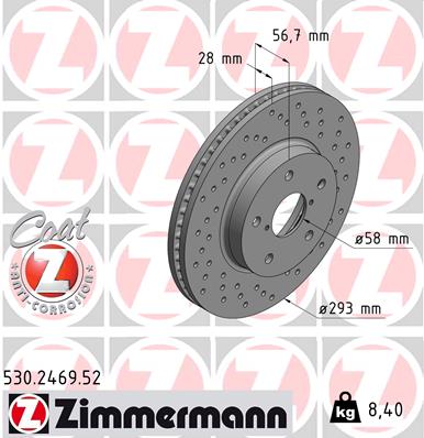 Диск гальмівний SPORT Z SUBARU LEGACY VI (BN, BS) 2.5 2015.01- ZIMMERMANN (530.2469.52) Zimmermann фото 2