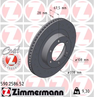 Диск гальмівний SPORT Z TOYOTA LAND CRUISER PRADO (_J12_) 2.7 2002.09-2010.12 ZIMMERMANN (590.2586.52) Zimmermann фото 2