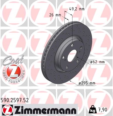 Диск гальмівний SPORT Z TOYOTA AVENSIS ЛІФТБЕК (_T27_) 1.8 2008.11-2018.10 ZIMMERMANN (590.2597.52) Zimmermann фото 2