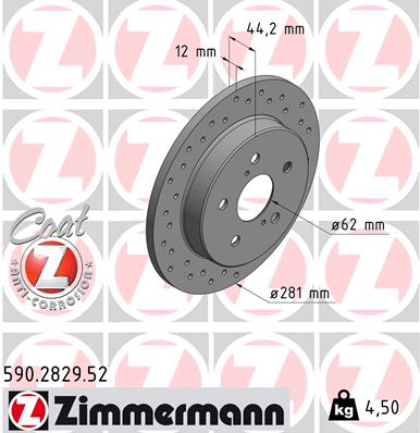 Диск гальмівний TOYOTA RAV 4 V (_A5_, _H5_) 2.5 VVTI AWD (AXAA54) 2018.12- ZIMMERMANN (590.2829.52) Zimmermann фото 2