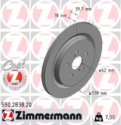 Диск гальмівний LEXUS RX (_L2_) 2.0 2015.10- ZIMMERMANN (590.2838.20) Zimmermann фото 2