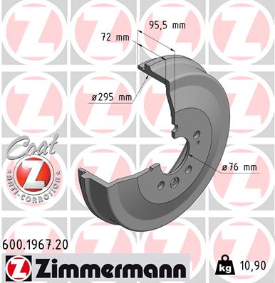 Барабан гальмівний VW AMAROK (2HA, 2HB, S1B, S6B, S7A, S7B) 2.0 2010.09-2022.05 ZIMMERMANN (600.1967.20) Zimmermann фото 2