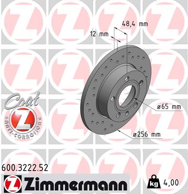 Диск гальмівний SPORT Z SKODA OCTAVIA II COMBI (1Z5) 1.6 2004.02-2013.06 ZIMMERMANN (600.3222.52) Zimmermann фото 2