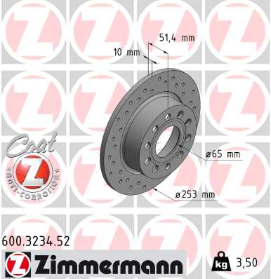 Диск гальмівний SPORT Z SKODA OCTAVIA II COMBI (1Z5) 1.6 2004.02-2013.06 ZIMMERMANN (600.3234.52) Zimmermann фото 2