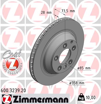 Диск тормозной VW TOUAREG (7LA, 7L6, 7L7) 3.0 2002.10-2013.01 ZIMMERMANN (600.3239.20) Zimmermann фото 2