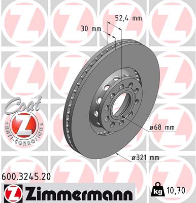 Диск гальмівний VW PASSAT B5.5 (3B3) 1.8 2000.10-2005.12 ZIMMERMANN (600.3245.20) Zimmermann фото 2