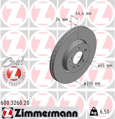 Диск гальмівний SEAT IBIZA V (KJ1, KJG) 1.0 2017.01- ZIMMERMANN (600.3260.20) Zimmermann фото 2
