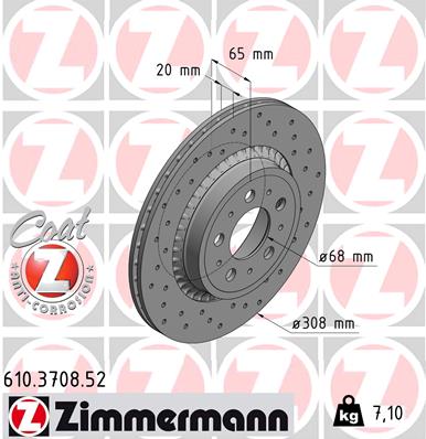 Диск гальмівний SPORT Z VOLVO XC90 I (275) 2.4 2002.06-2015.01 ZIMMERMANN (610.3708.52) Zimmermann фото 2
