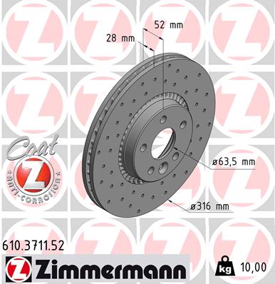Диск гальмівний SPORT Z VOLVO XC70 II (136) 2.4 2007.04-2016.12 ZIMMERMANN (610.3711.52) Zimmermann фото 2
