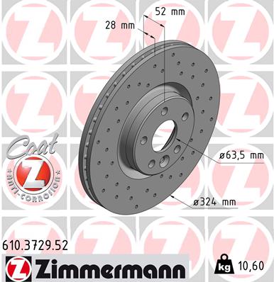 Диск гальмівний SPORT Z ПЕРФОР-ИЙ ВЕНТИЛ VOLVO XC60 I ДЖІП (156) 2.4 2008.05-2017 ZIMMERMANN (610.3729.52) Zimmermann фото 2
