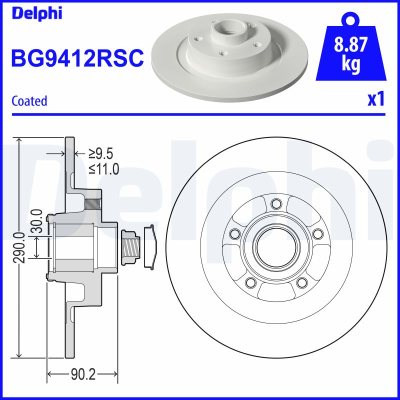 Диск гальмівний COATED RENAULT ESPACE V (JR_) 1.6 2015.02- DELPHI (BG9412RSC) Delphi фото 2