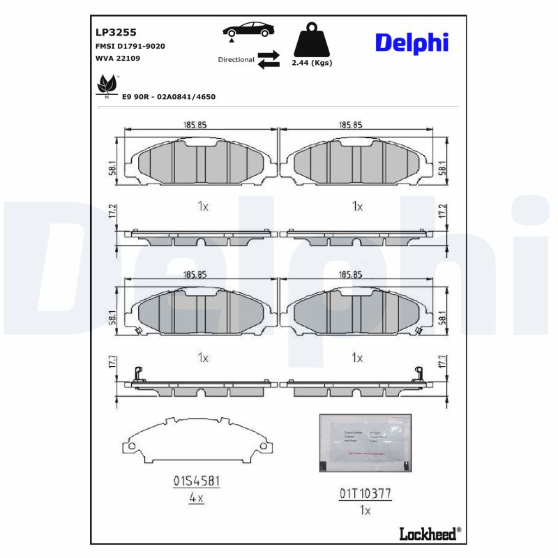 Колодки гальмівні дискові (комплект 4 шт) FORD USA MUSTANG КУПЕ 2.3 2014.02- DELPHI (LP3255) Delphi фото 2