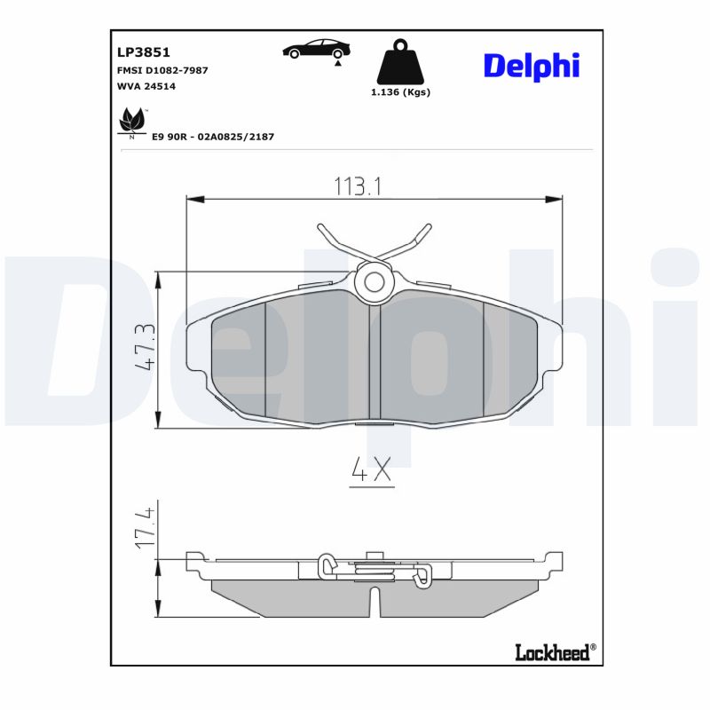 Колодки гальмівні дискові (комплект 4 шт) FORD USA MUSTANG КУПЕ 4.6 2004.12- DELPHI (LP3851) Delphi фото 2