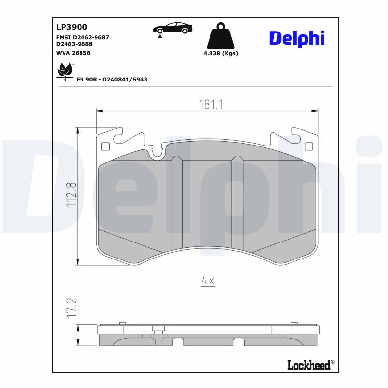 Колодки гальмівні дискові (комплект 4 шт) LAND ROVER DELPHI (LP3900) Delphi фото 2