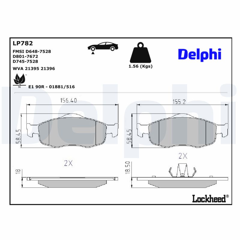 Колодки гальмівні дискові (комплект 4 шт) FORD SCORPIO I (GAE, GGE) 2.0 1985.04-1994.09 DELPHI (LP782) Delphi фото 2