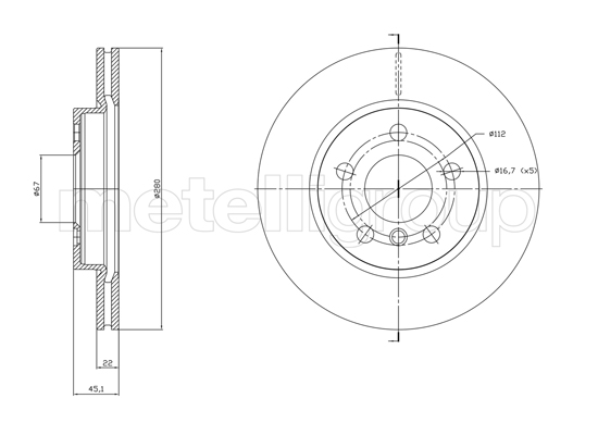 Диск гальмівний MINI MINI (F56) 1.5 2013.12- METELLI (23-1770C) Metelli фото 2