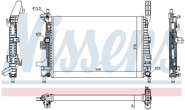 Радіатор охолоджування FORD C-MAX (CB7,CEU) (10-) 1.5 TDCI (+) NISSENS (69238) Nissens фото 2