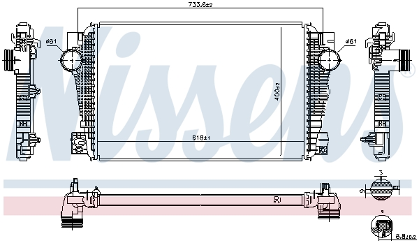 Радіатор наддуву VW AMAROK (2HA, 2HB, S1B, S6B, S7A, S7B) 2.0 BITDI 2010.09 - NISSENS (96258) Nissens фото 2