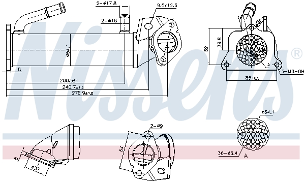 Радіатор відпрацьованих газів FORD TRANSIT V363 (FED,...) - 2.2 TDCI RWD (2013.08->) NISSENS (989322) Nissens фото 2