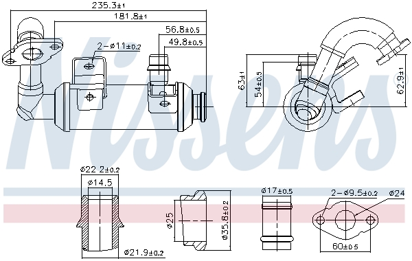 Радіатор відпрацьованих газів FORD FOCUS II TURNIER (DA_, FFS, DS) - 1.8 TDCI (07.2004 - 09.201 NISSENS (989407) Nissens фото 2