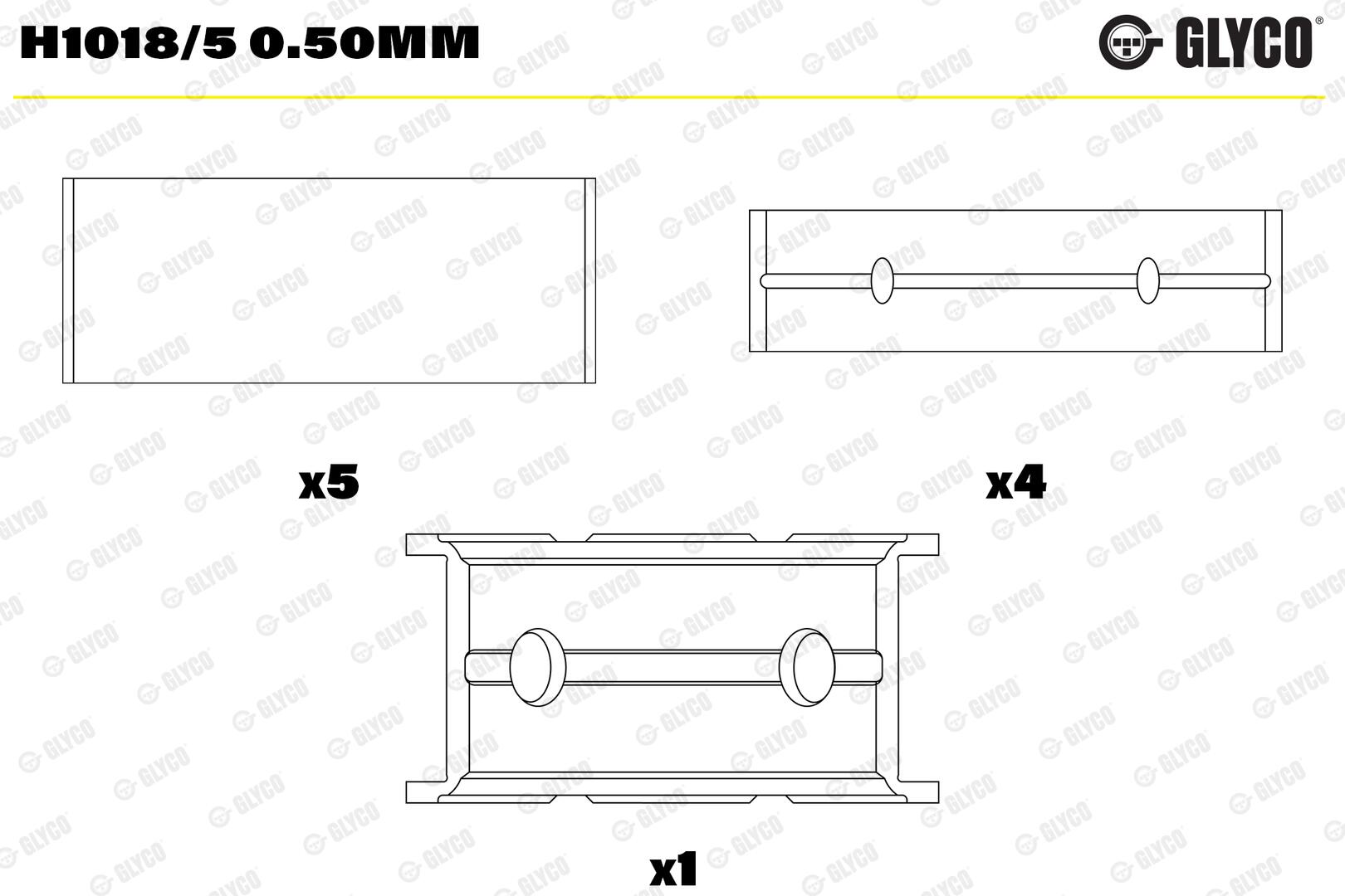 Вкладиші PSA/FORD 2.0-2.4TD ABFA/D2FA/D3FA/F3FA/FIFA/D5BA/D6BA/PGFA/UFDA/H GLYCO (H1018/5 0.50MM) Glyco фото 2