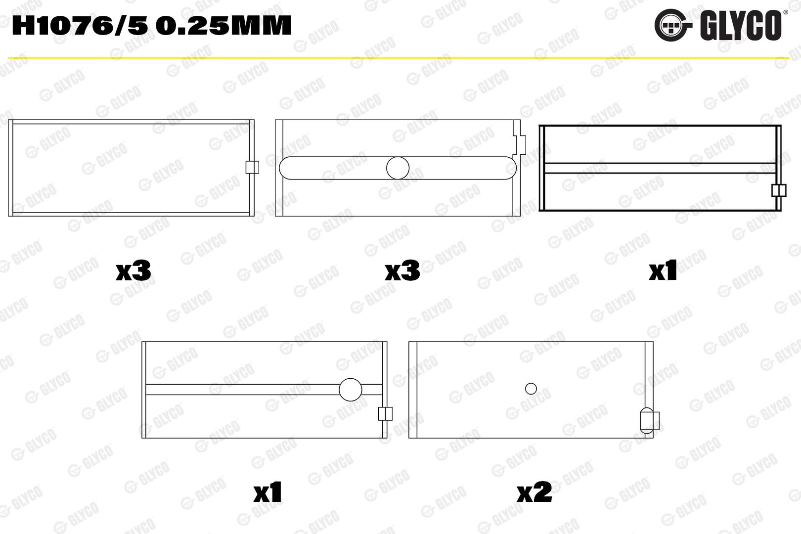 Вкладиші FORD TRANSIT 2.5D/TD D25/D25T 4GB GLYCO (H1076/5 0.25MM) Glyco фото 2