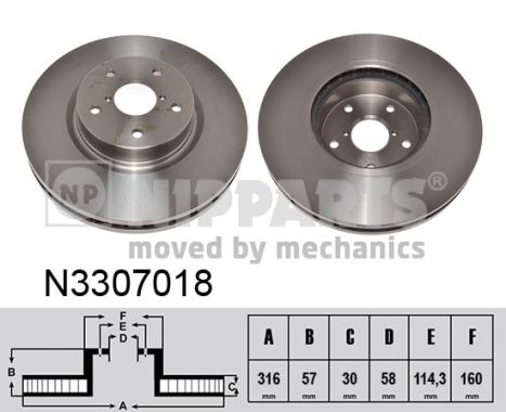 Диск гальмівний SUBARU TRIBECA (B9) 3.6 2005.01- NIPPARTS (N3307018) Nipparts фото 2