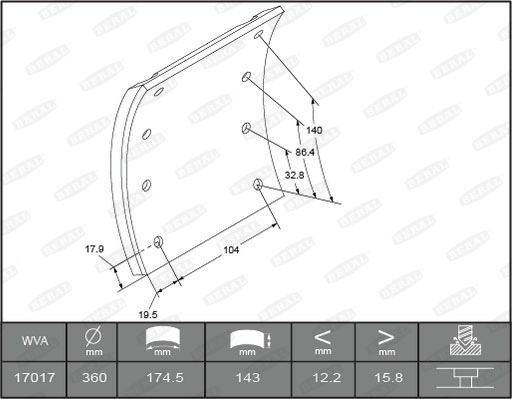 Гальмівні накладки FE 1701716006016498 для MAN M 90 12.232 FS,12.232 FLS