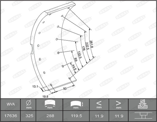Гальмівні накладки FE 1763512006015603 для IVECO Zeta 79-12 H