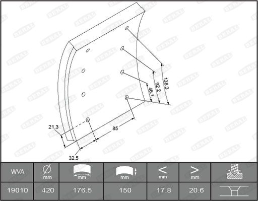 Гальмівні накладки FE 1901020606016166 для DAF F 1900 FT 1900 DNS,FT 1900 NS