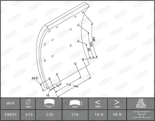Гальмівні накладки FE 1993119000016374 для SCANIA 3 - series 143 H/420