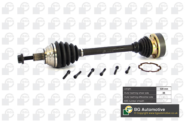 Піввісь VOLKSWAGEN EOS 2006-2009, GOLF 2014-, GOLF PLUS 2009-, JETTA 2006 BGA (DS9634L) BGA фото 2