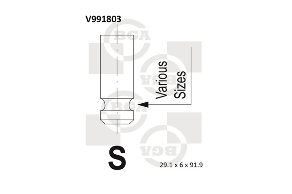 Клапан двигуна IN HYUNDAI G4EE/G4EDG 29.1X6X91.9 BGA (V991803) BGA фото 2